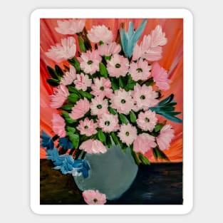 Some lovely pink flowers in a turquoise vase Sticker